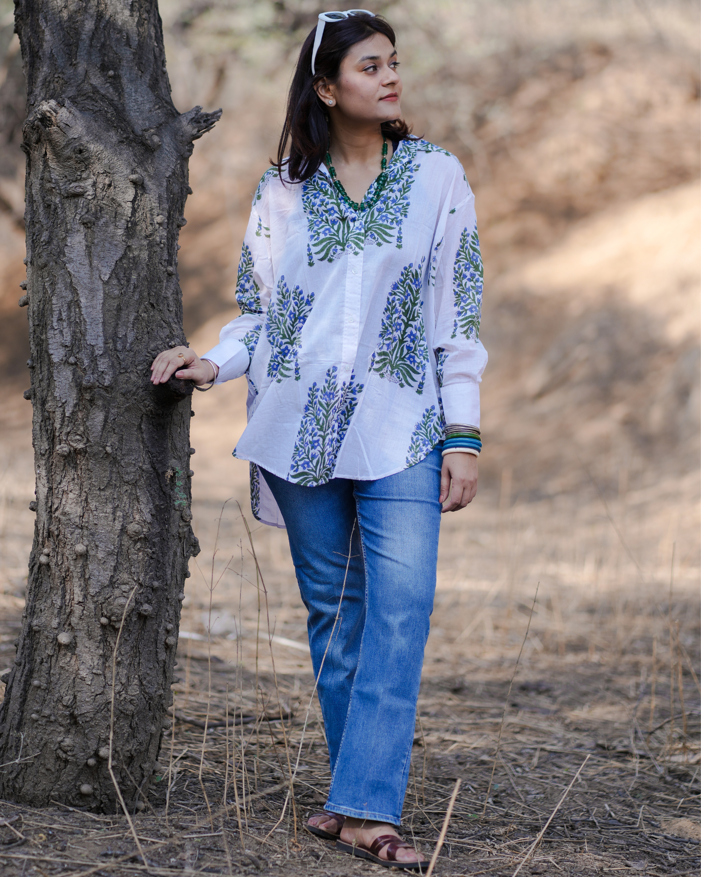 MORNING GLORY HAND BLOCK PRINTED OVERSIZE SHIRT