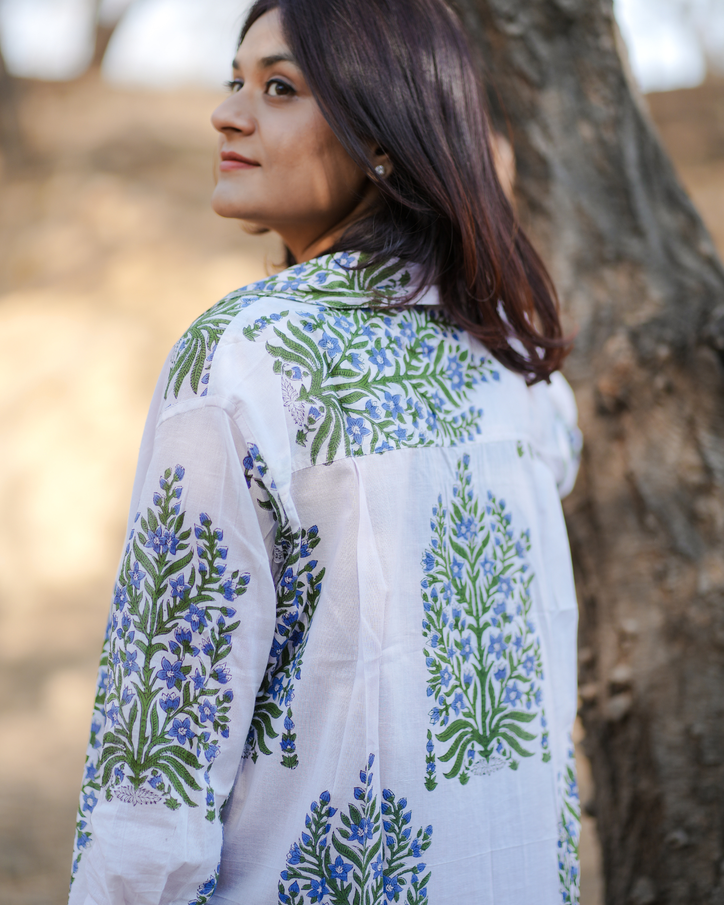 MORNING GLORY HAND BLOCK PRINTED OVERSIZE SHIRT