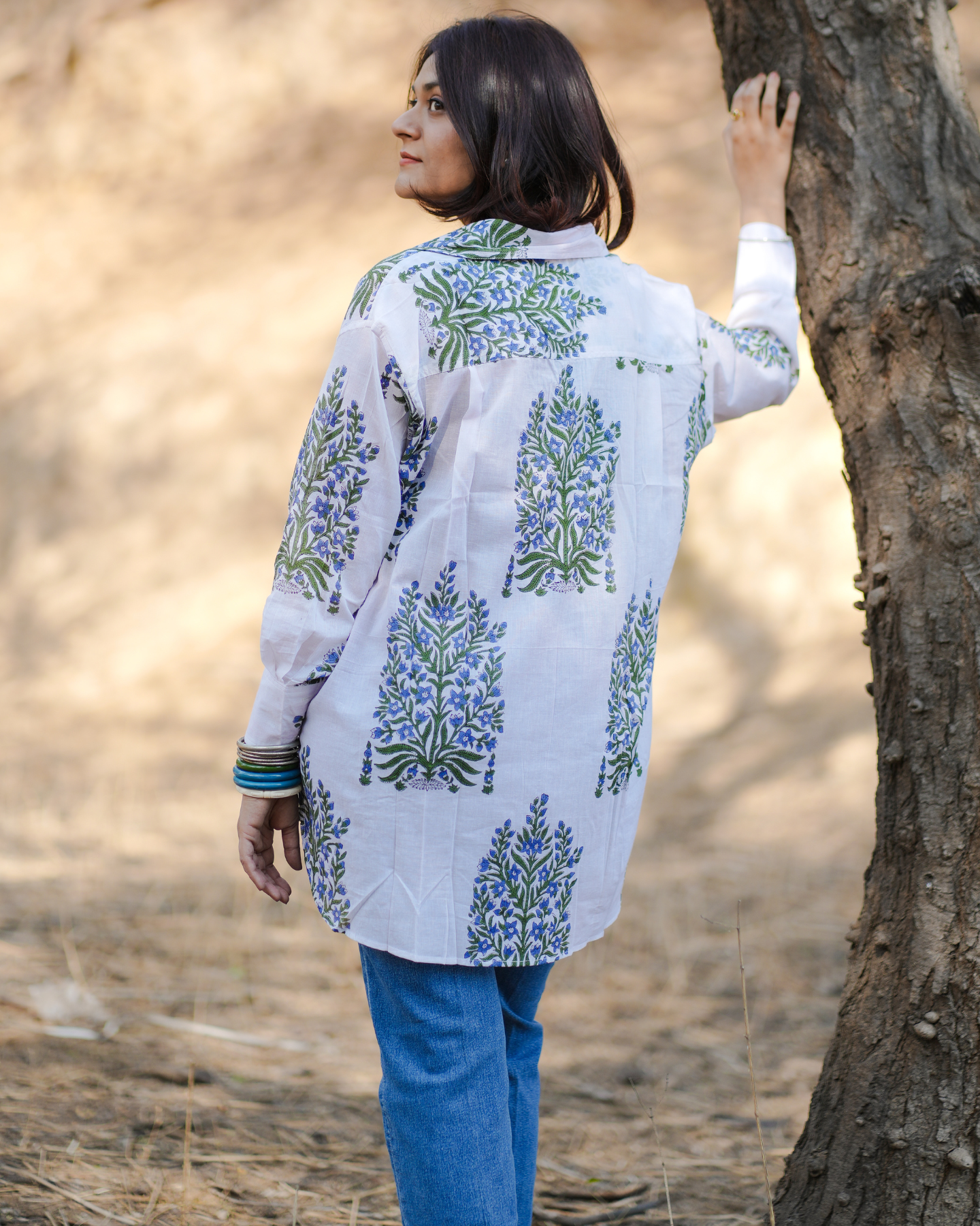 MORNING GLORY HAND BLOCK PRINTED OVERSIZE SHIRT