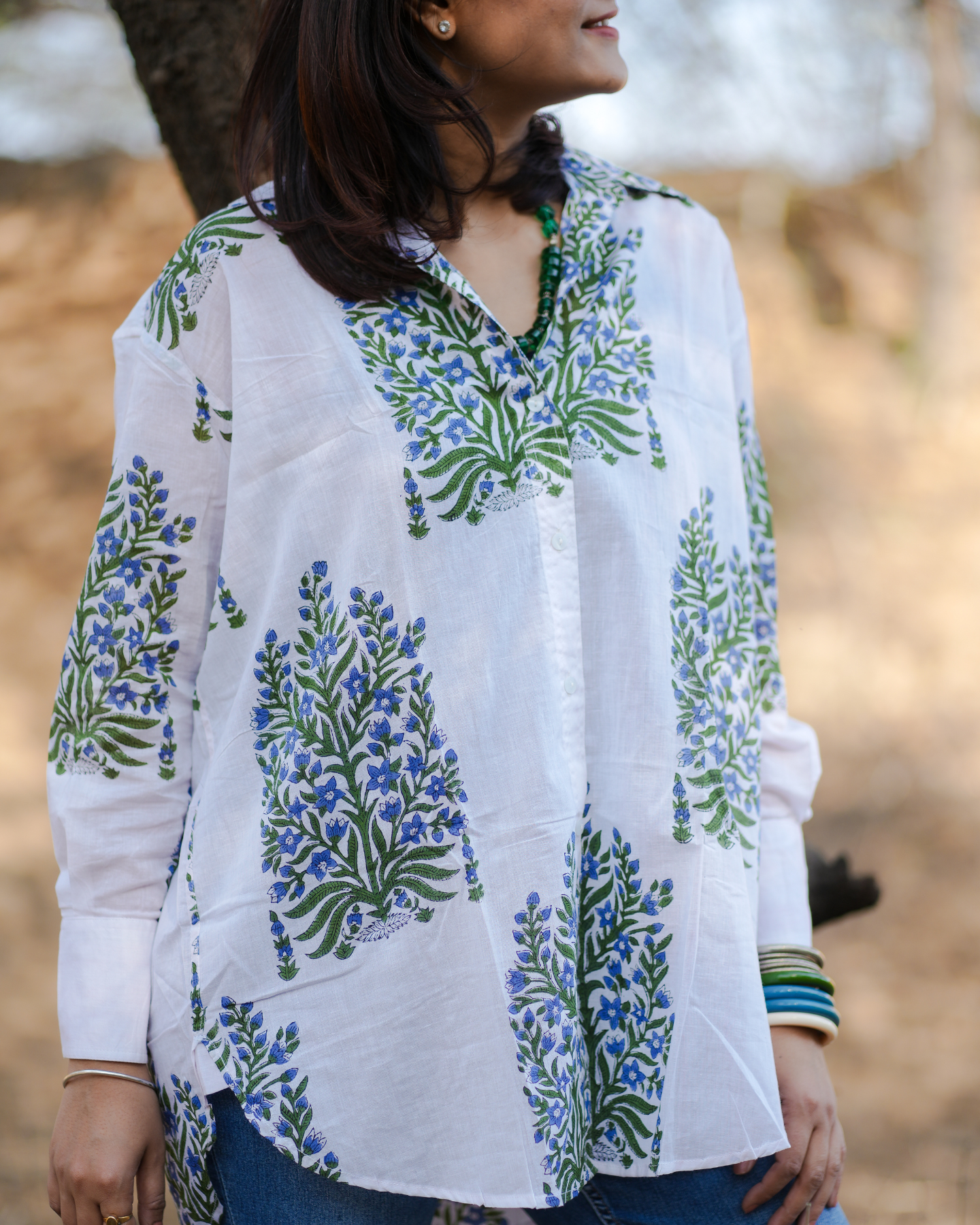 MORNING GLORY HAND BLOCK PRINTED OVERSIZE SHIRT