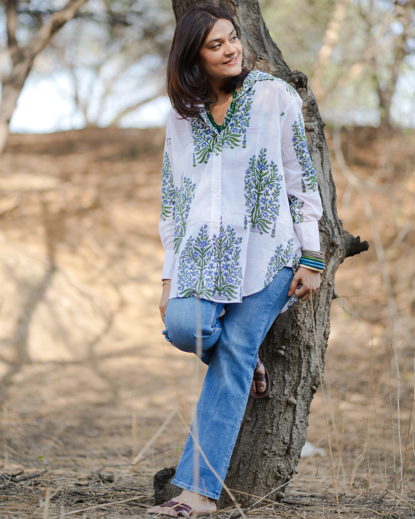 MORNING GLORY HAND BLOCK PRINTED OVERSIZE SHIRT