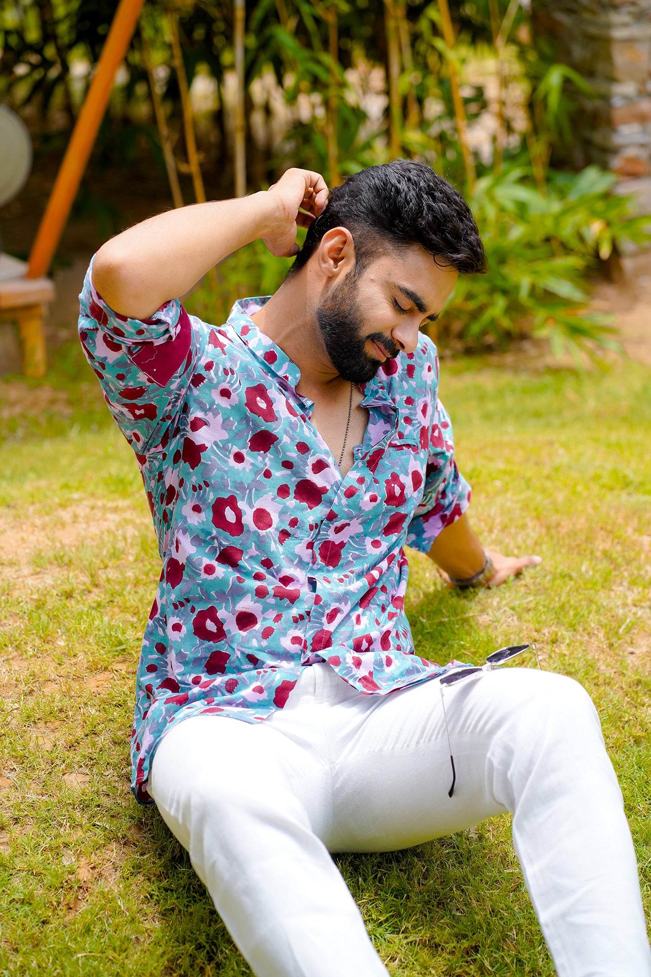 Hand Block Printed Contrast Cuff Shirt