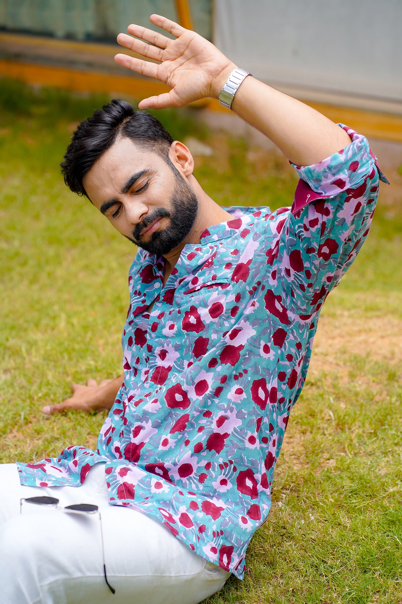 Hand Block Printed Contrast Cuff Shirt