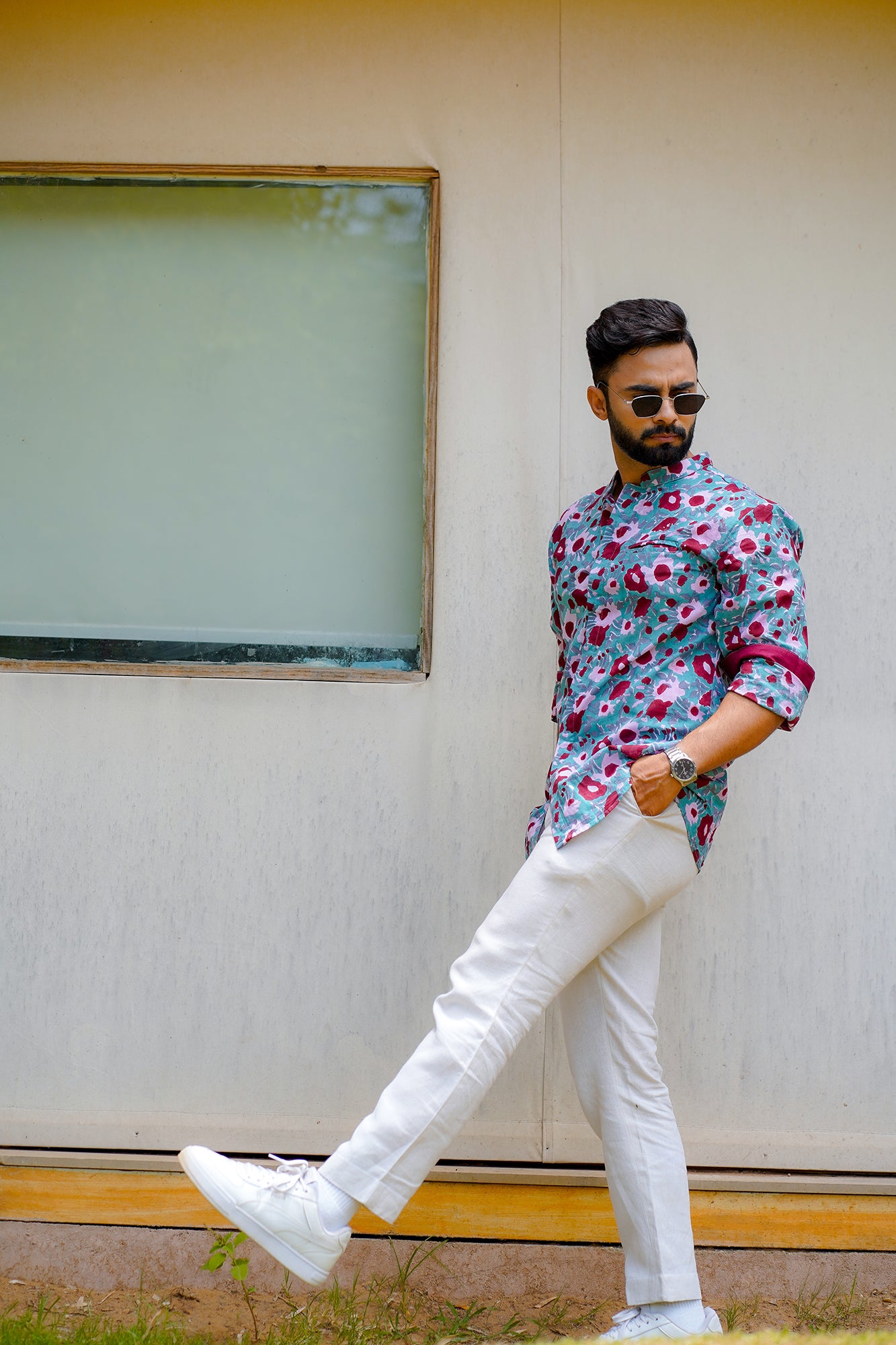 Hand Block Printed Contrast Cuff Shirt