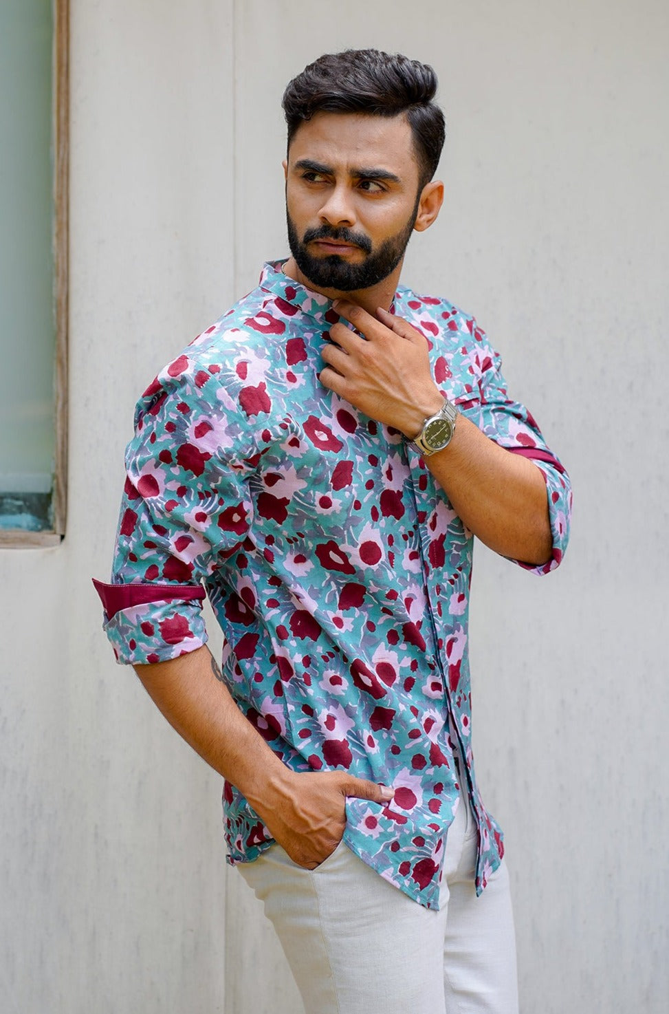 Hand Block Printed Contrast Cuff Shirt