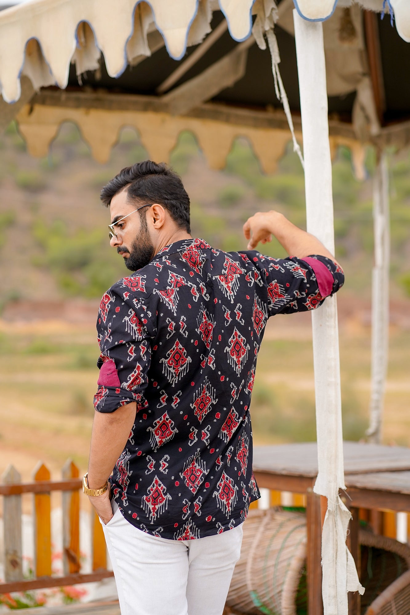 Hand Block Printed Contrast Cuff Shirt