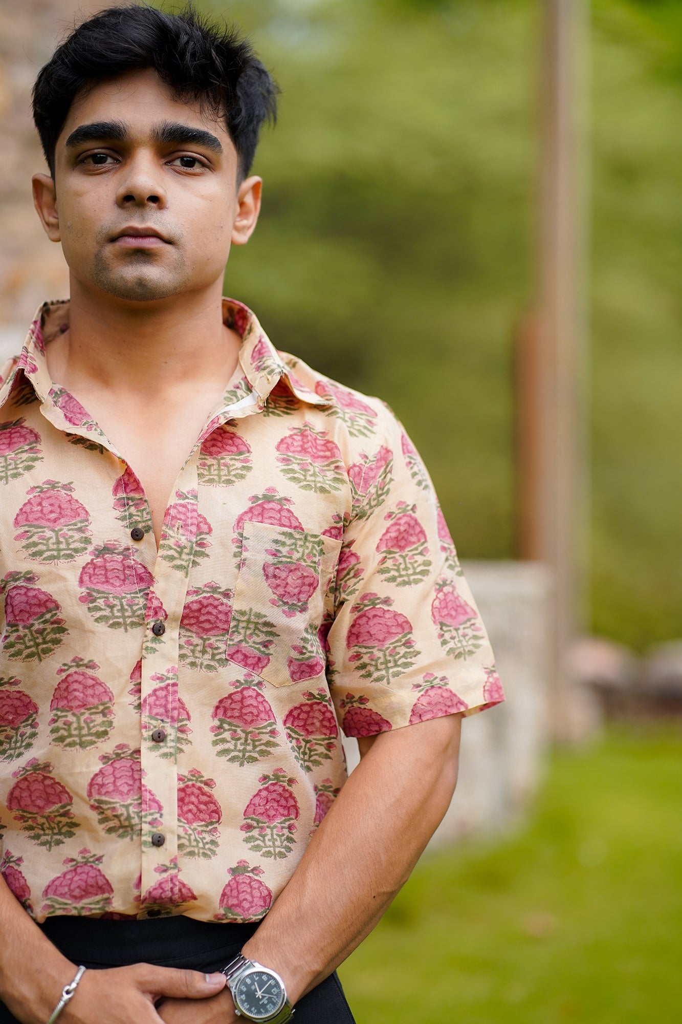 Hand Block Printed Chanderi Men Shirt