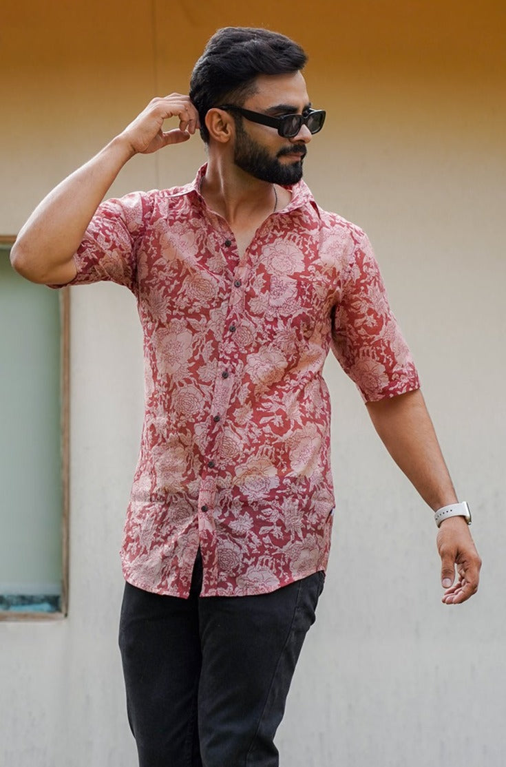 Hand Block Printed Chanderi Men Shirt