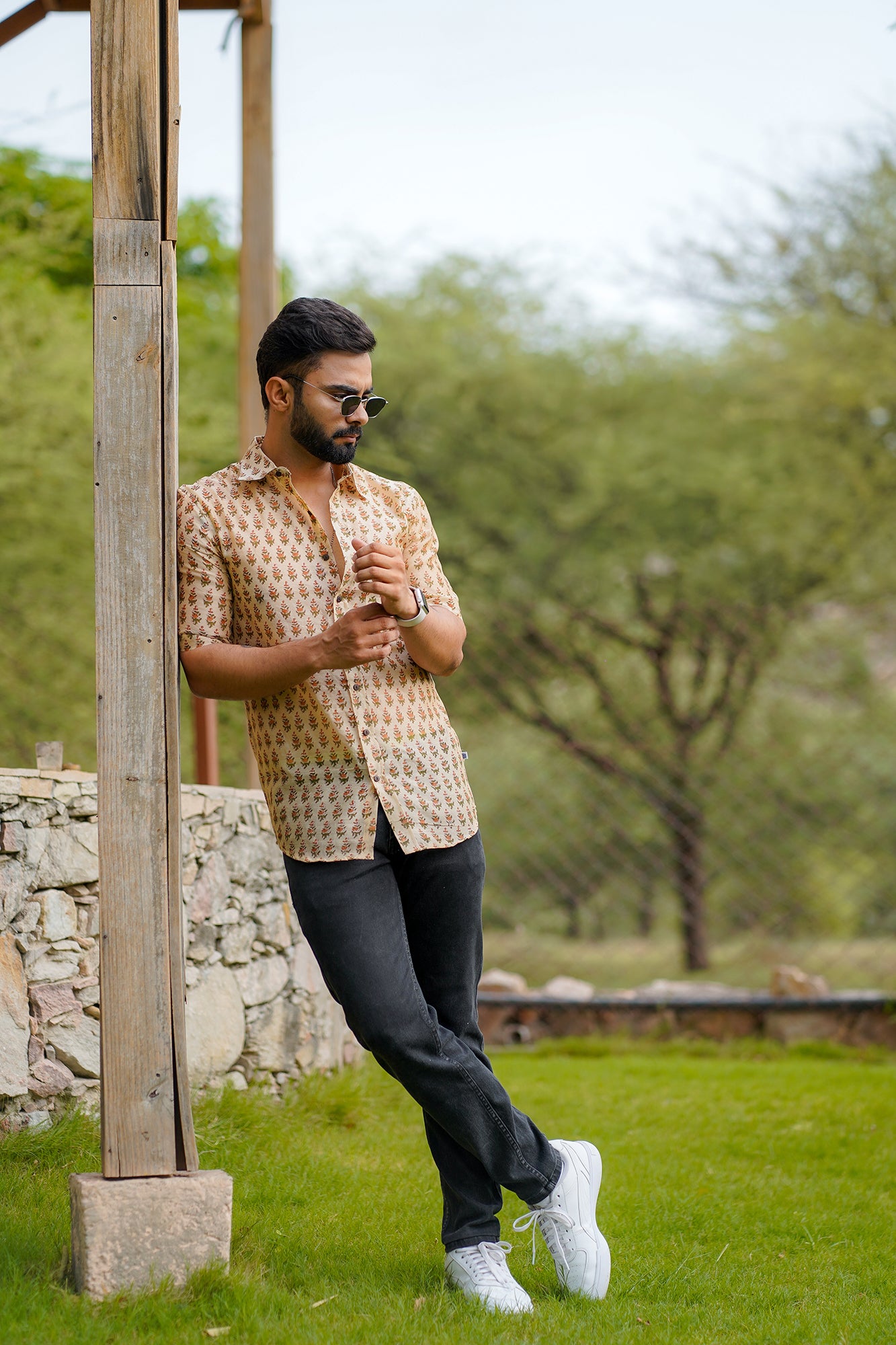 Hand Block Printed Chanderi Men Shirt