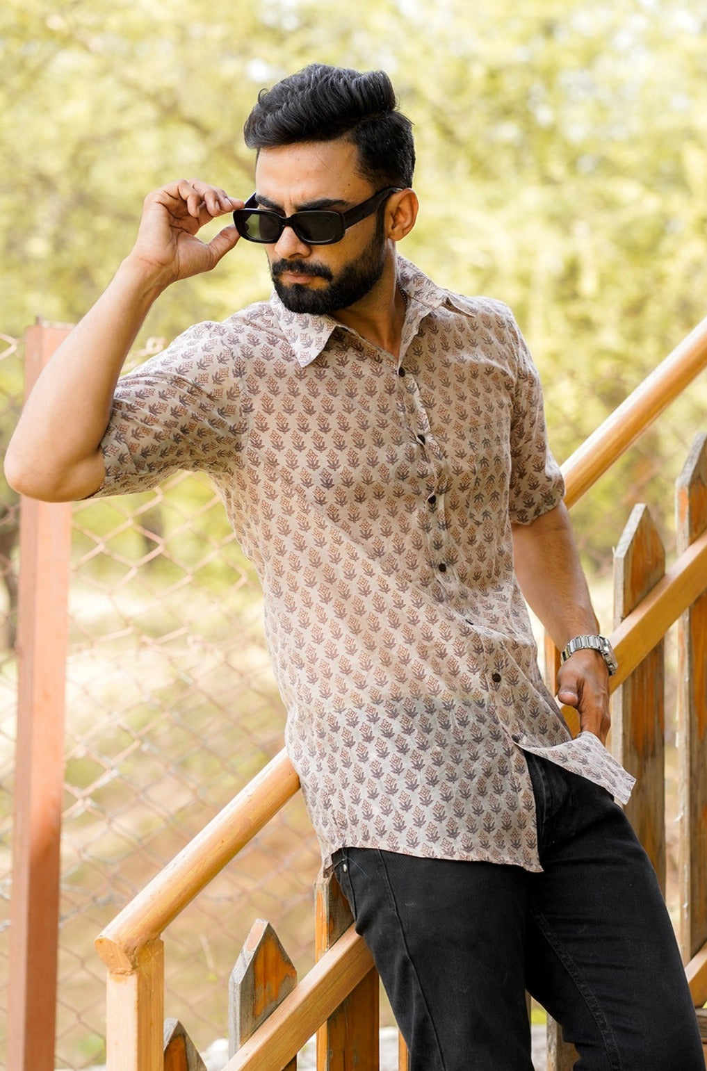 Hand Block Printed Chanderi Men Shirt