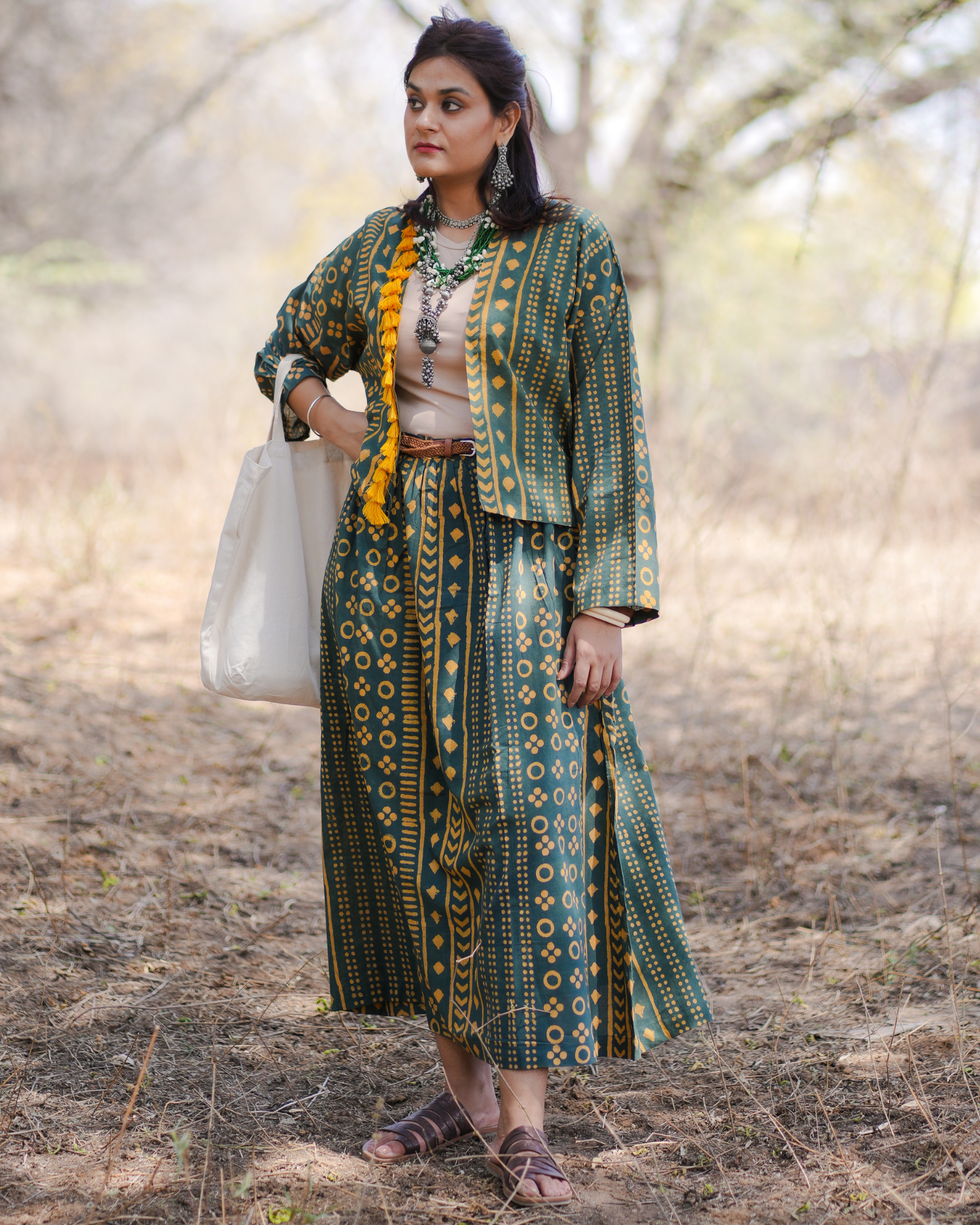 LOST IN THE FOLIAGE HAND BLOCK PRINTED FLARED SKIRT