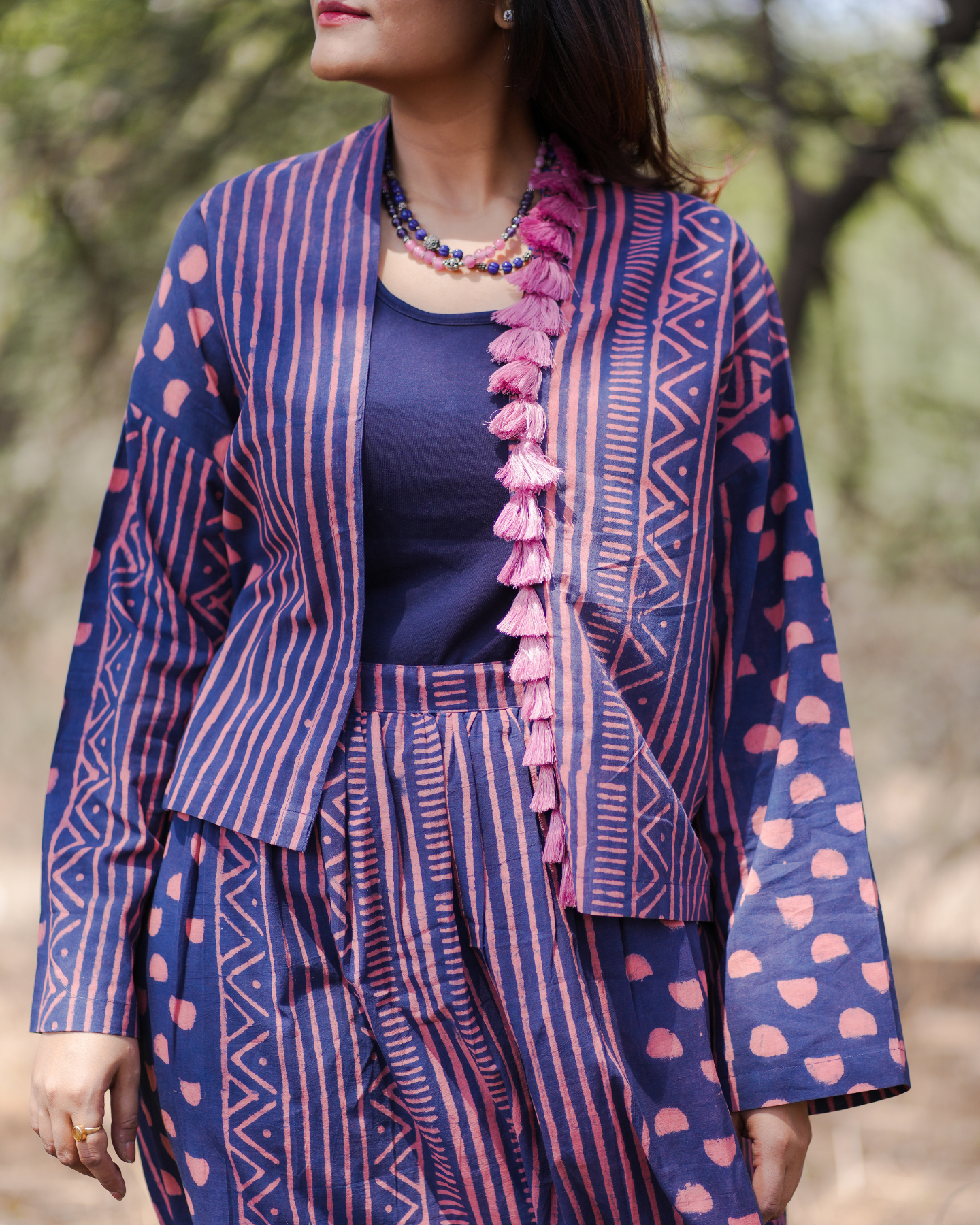 MURAL OF THE YORE HAND BLOCK PRINTED KIMONO WITH TASSELS