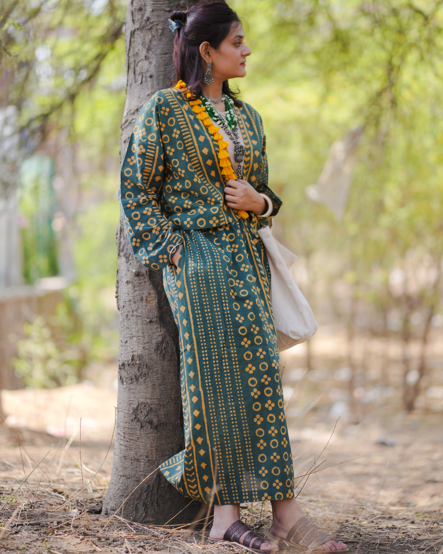 LOST IN THE FOLIAGE HAND BLOCK PRINTED FLARED SKIRT