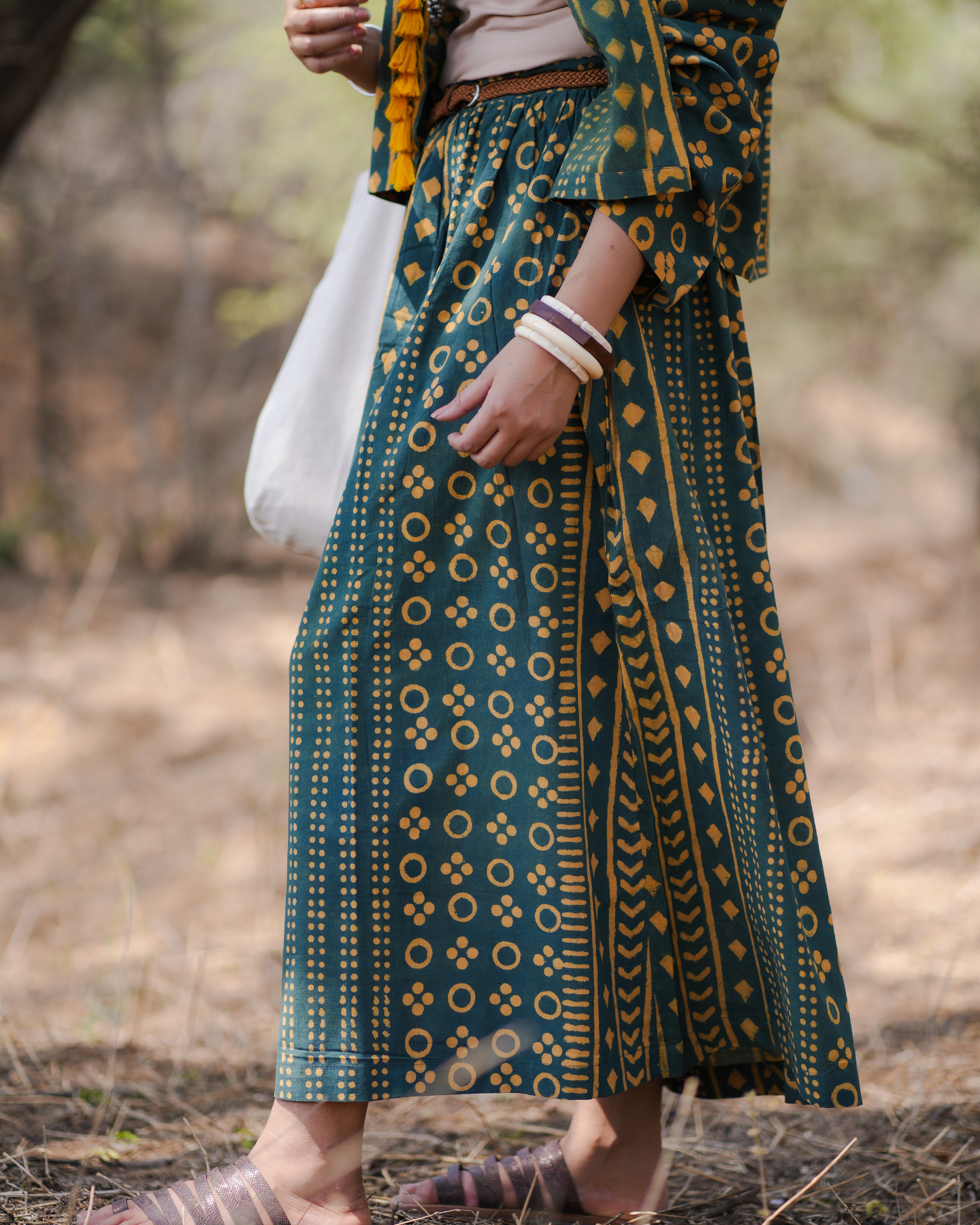 LOST IN THE FOLIAGE HAND BLOCK PRINTED FLARED SKIRT