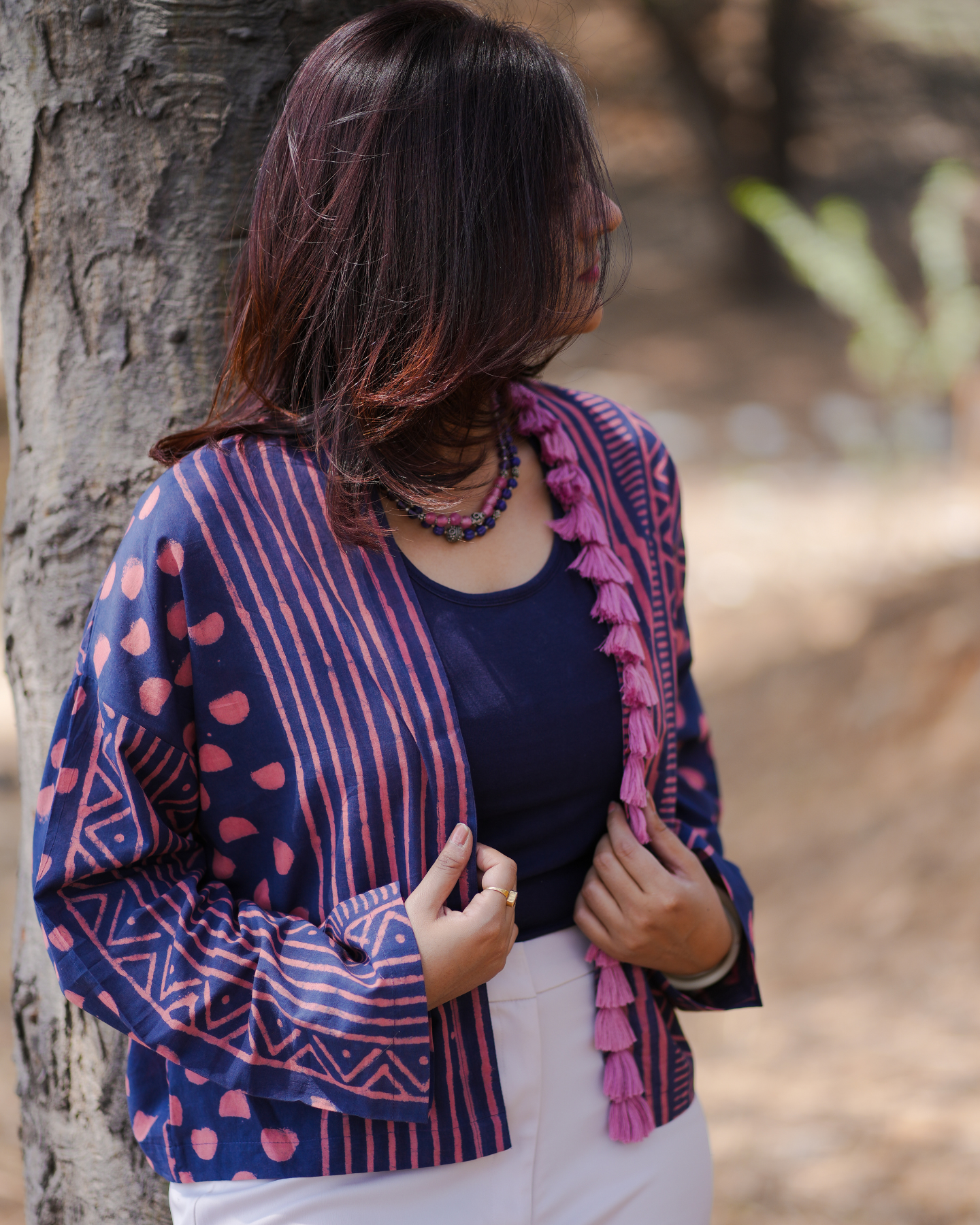 MURAL OF THE YORE HAND BLOCK PRINTED KIMONO WITH TASSELS