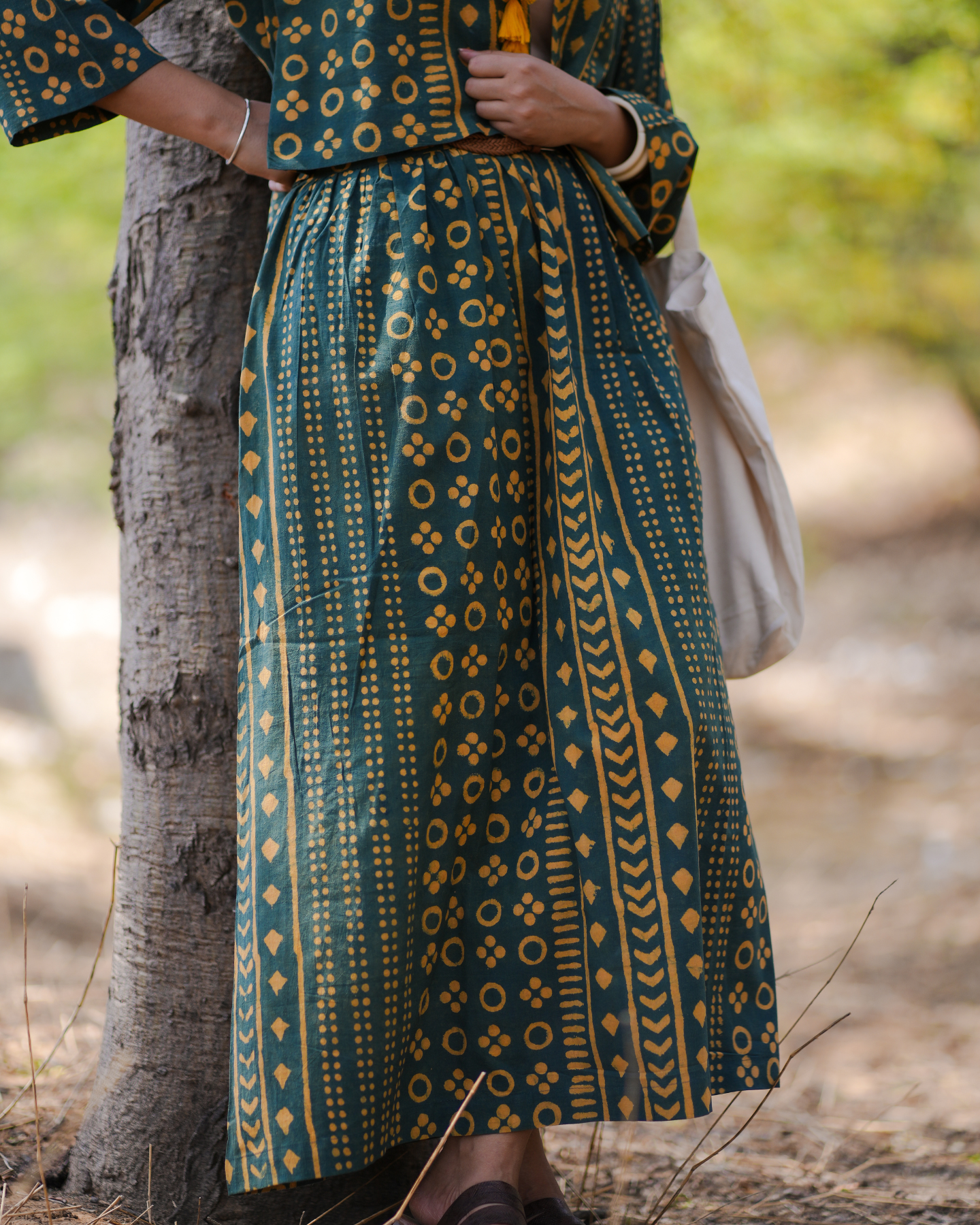 LOST IN THE FOLIAGE HAND BLOCK PRINTED FLARED SKIRT