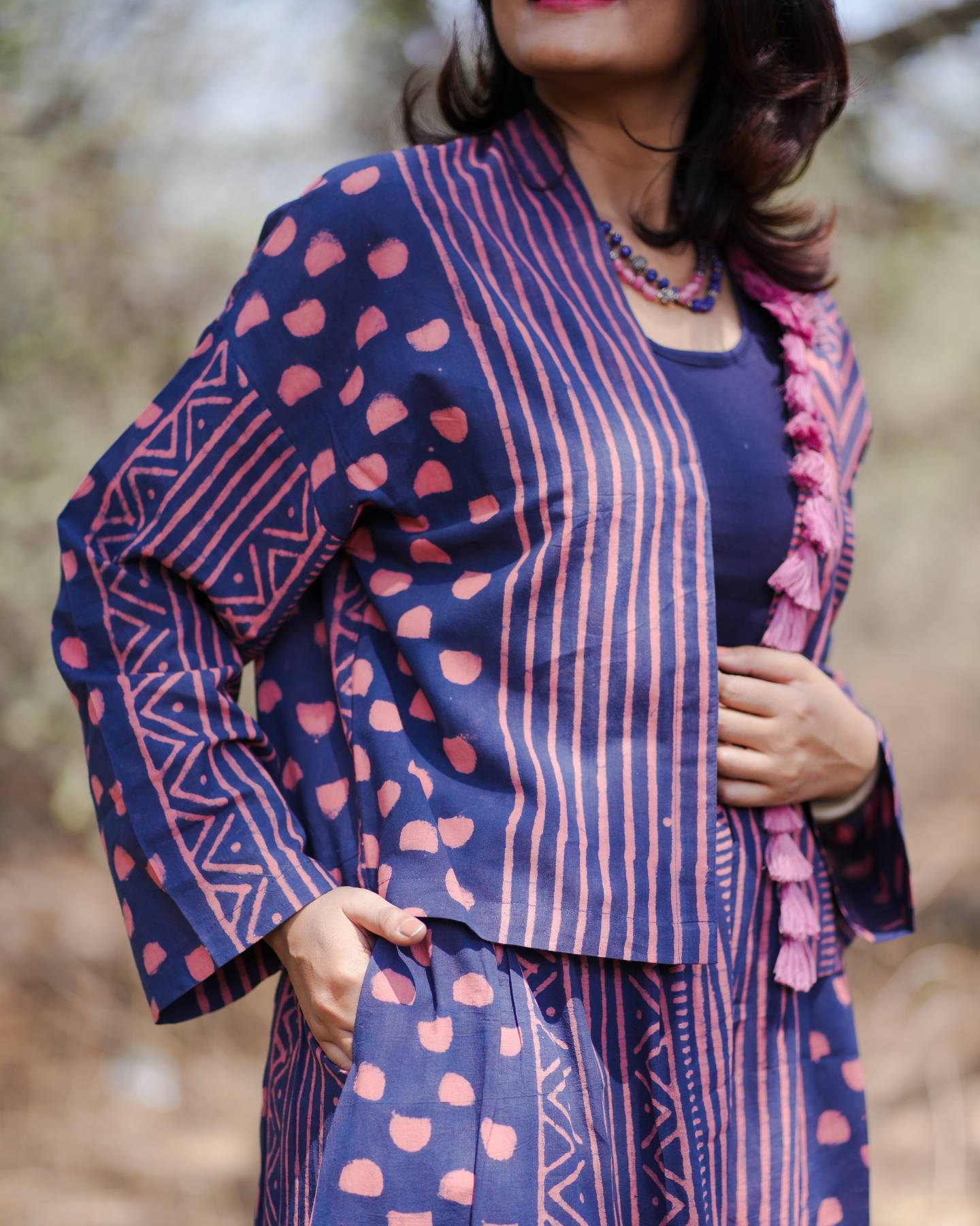 MURAL OF THE YORE HAND BLOCK PRINTED KIMONO WITH TASSELS