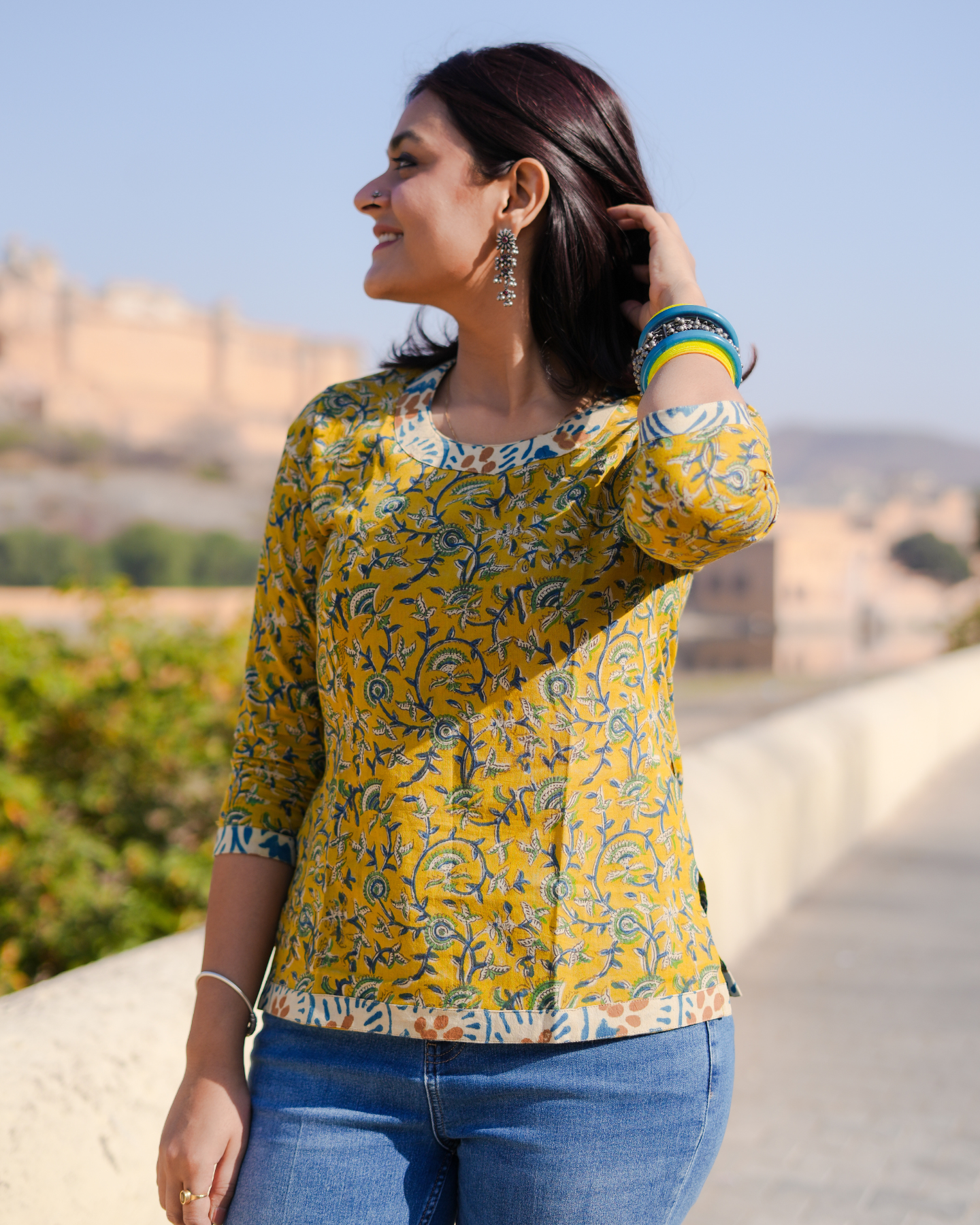 LILY IN THE SUN HAND BLOCK PRINTED TOP WITH SIDE SLITS