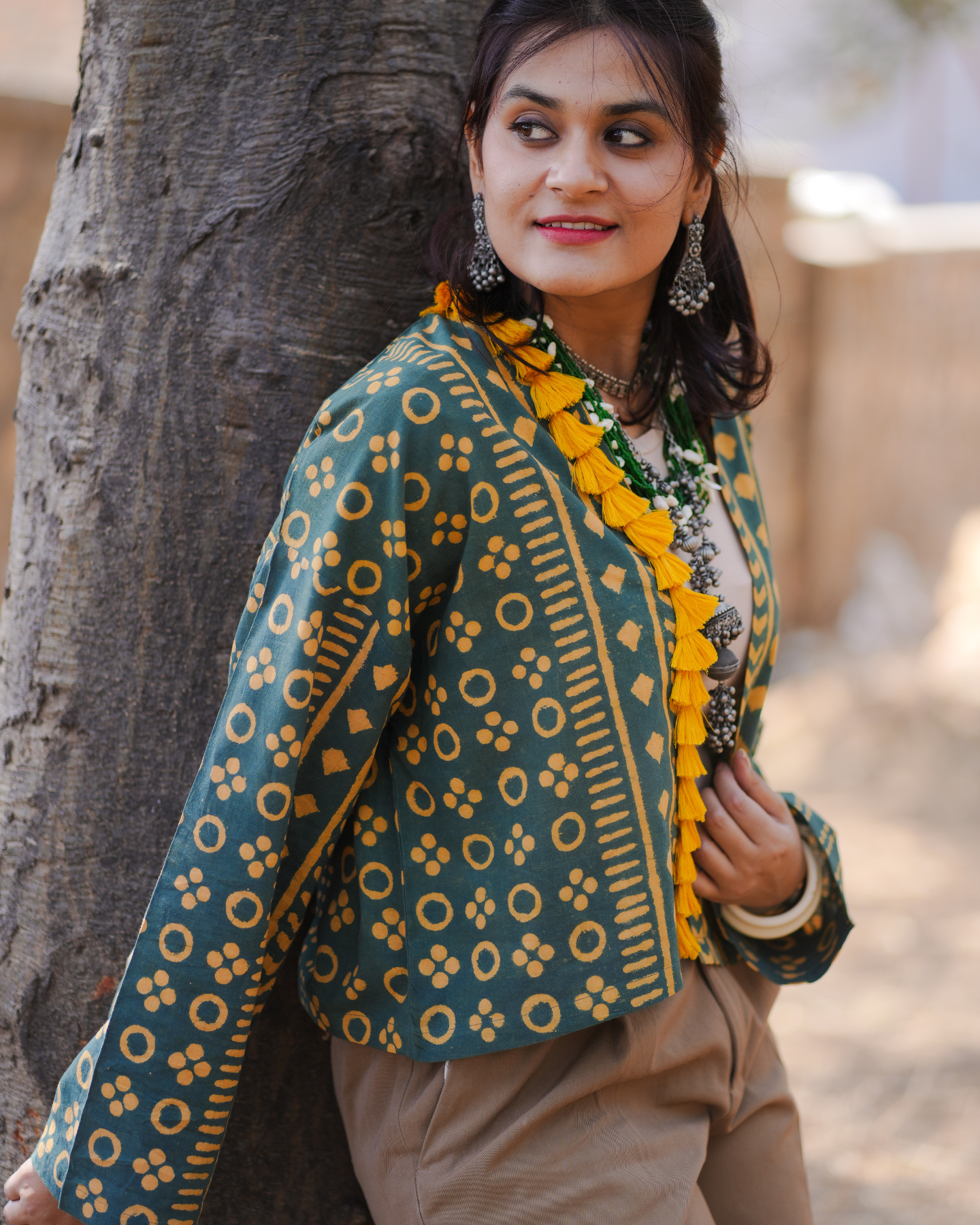 LOST IN THE FOLIAGE HAND BLOCK PRINTED KIMONO WITH TASSELS