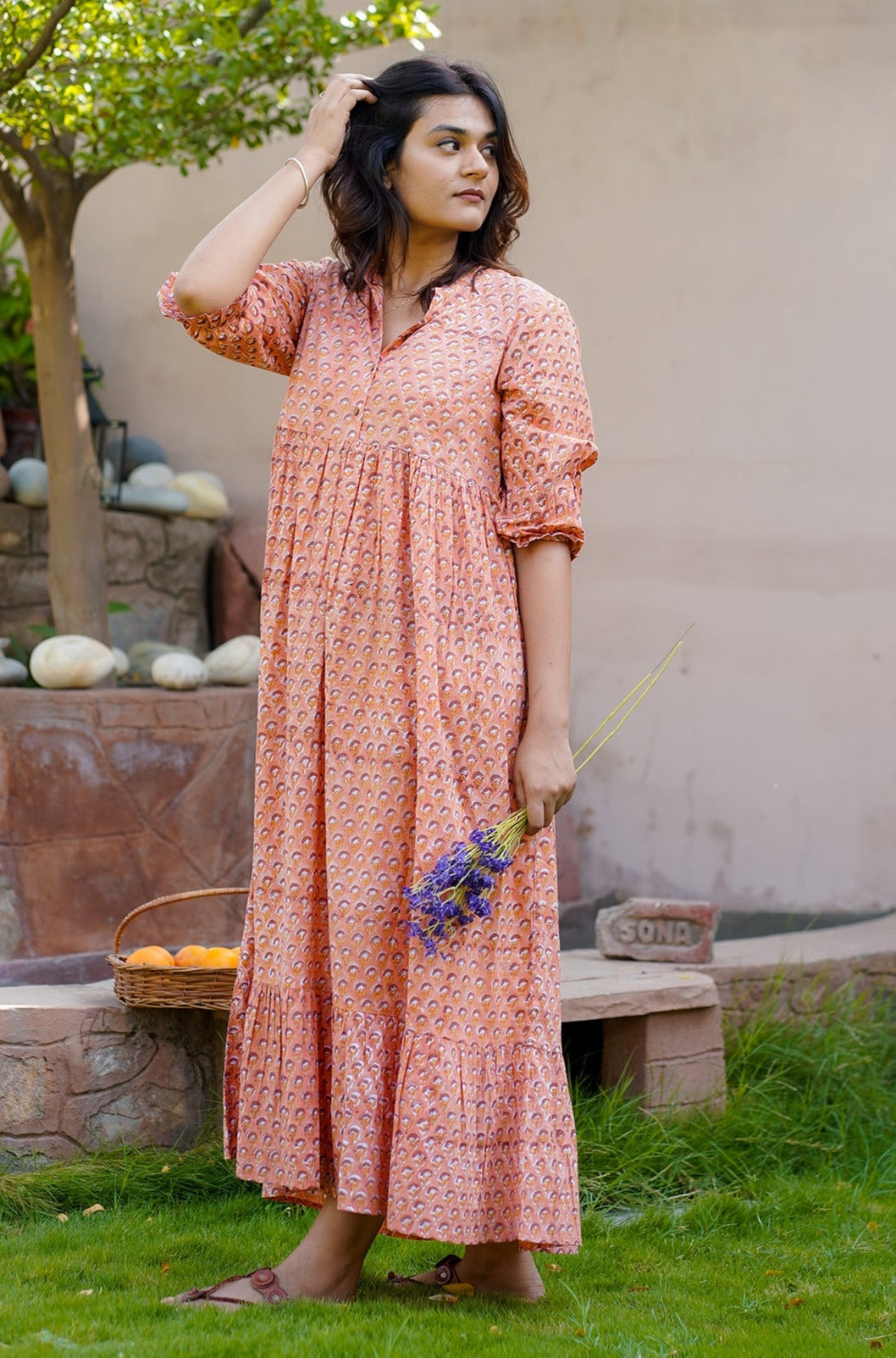 Hand Block Printed Tiered Maxi Dress