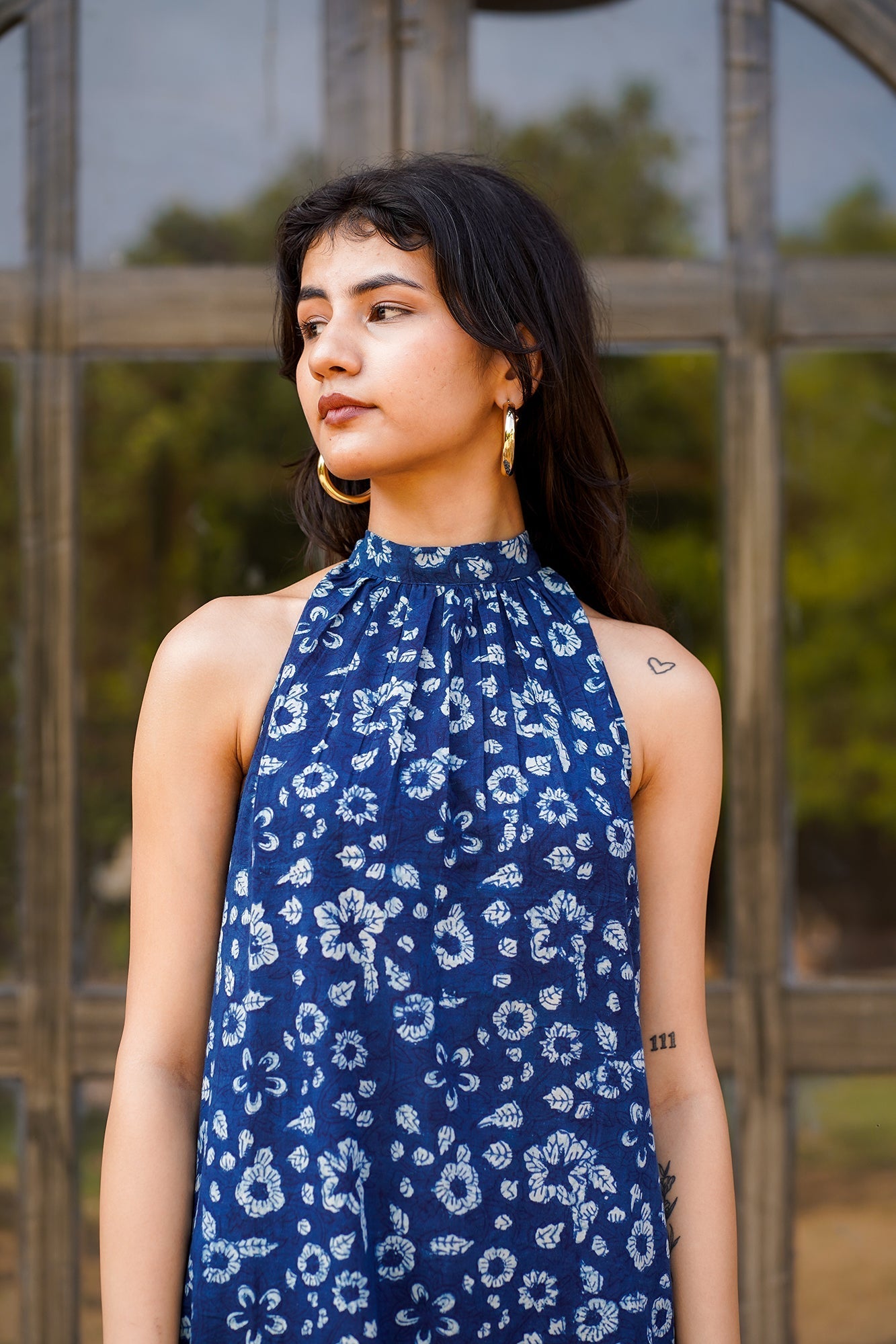 Hand Block Printed Halter Neck Midi Dress