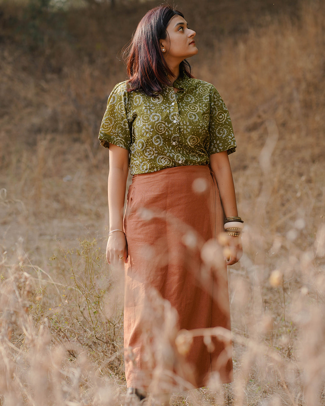 WOMEN HAND BLOCK PRINTED HALF SLEEVE RUFFLED COLLAR TOP