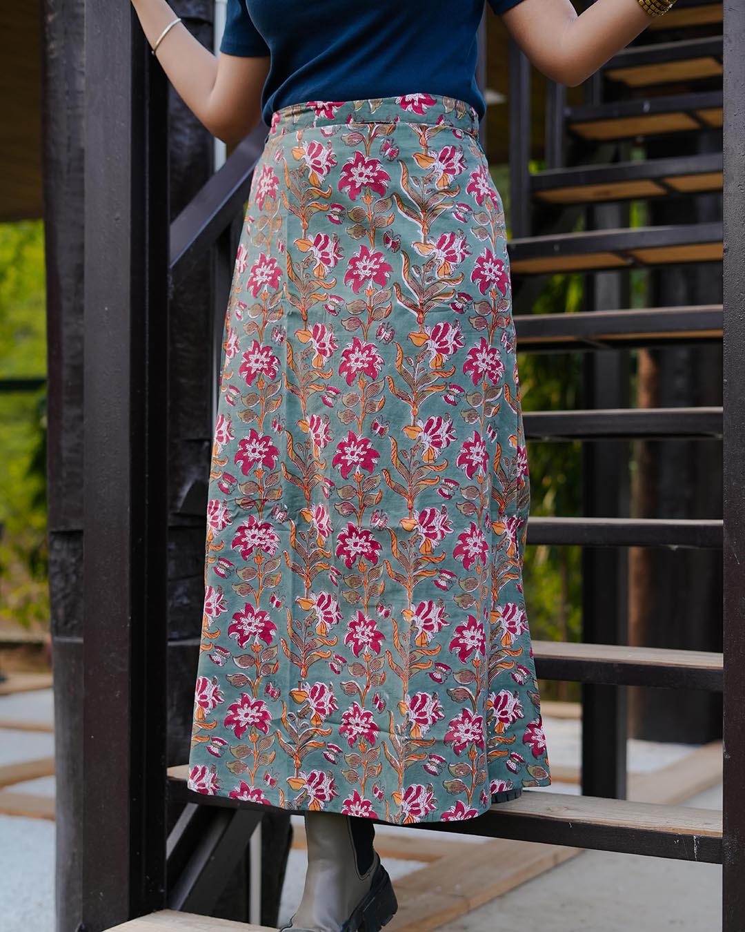 WOMEN HAND BLOCK PRINTED SKIRT WITH SLIT