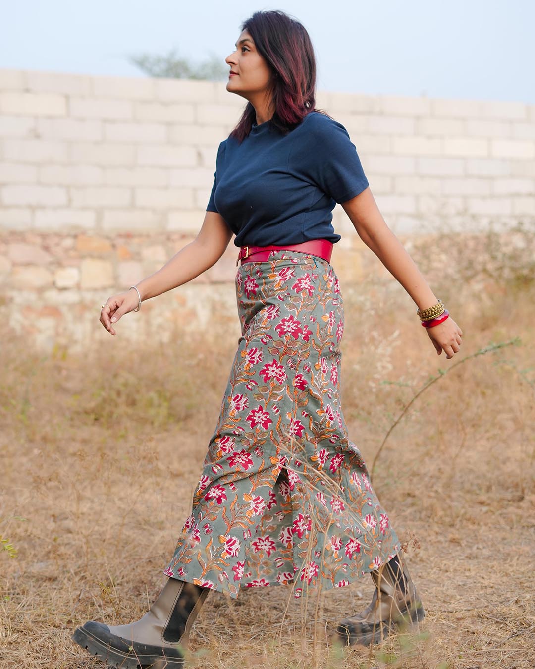 WOMEN HAND BLOCK PRINTED SKIRT WITH SLIT