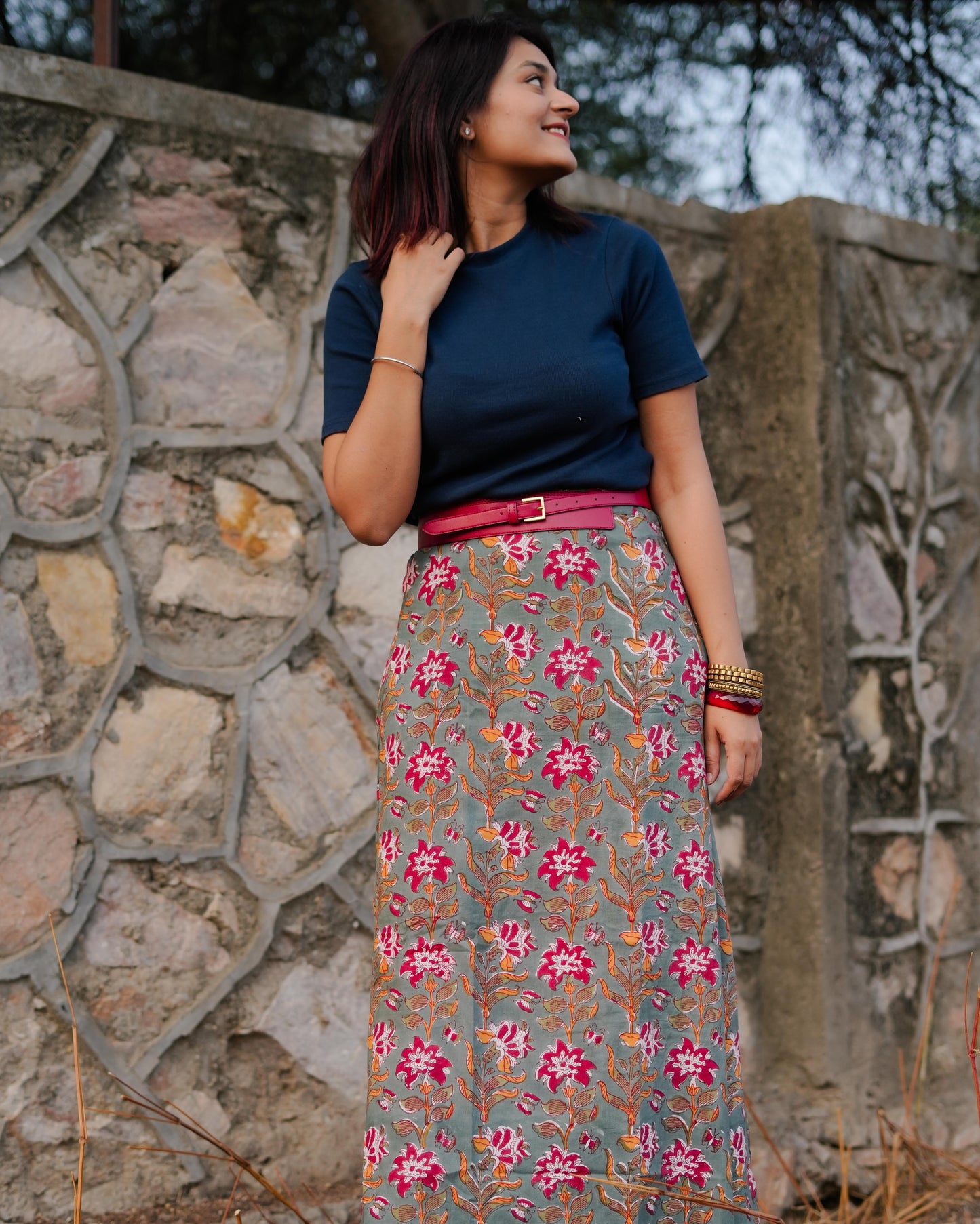 WOMEN HAND BLOCK PRINTED SKIRT WITH SLIT